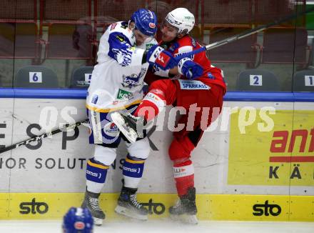 EBEL. Eishockey Bundesliga. VSV gegen KAC.  Sebastian Zauner,  (VSV), Fabian Hochegger  (KAC). Villach, am 10.12.2021.
Foto: Kuess
www.qspictures.net
---
pressefotos, pressefotografie, kuess, qs, qspictures, sport, bild, bilder, bilddatenbank