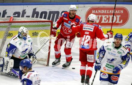 EBEL. Eishockey Bundesliga. VSV gegen KAC.  Torjubel Manuel Geier, Rok Ticar  (KAC). Villach, am 10.12.2021.
Foto: Kuess
www.qspictures.net
---
pressefotos, pressefotografie, kuess, qs, qspictures, sport, bild, bilder, bilddatenbank