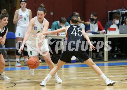Basketball Damen Superliga 2021/2022. Grunddurchgang 7. Runde.  KOS Celovec Damen gegen  Vienna United.  Alina Seher (KOS),  Zoe Sonvilla (Vienna United). Klagenfurt, am 11.12.2021.
Foto: Kuess
www.qspictures.net
---
pressefotos, pressefotografie, kuess, qs, qspictures, sport, bild, bilder, bilddatenbank