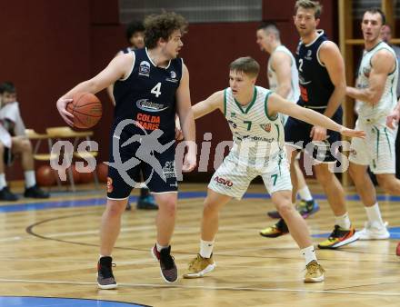 Basketball Zweite Liga 2021/2022. Grunddurchgang 9. Runde.  KOS Celovec gegen BBC Nord Dragonz. Valentin Pasterk (KOS), Ognjen Drljaca (BBC Nord Dragonz). Klagenfurt, am 11.12.2021.
Foto: Kuess
www.qspictures.net
---
pressefotos, pressefotografie, kuess, qs, qspictures, sport, bild, bilder, bilddatenbank