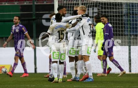 Fussball. Bundesliga. SK Austria Klagenfurt gegen  SK Puntigamer Sturm Graz. Torjubel Kelvin Kwarteng Yeboah (Graz). Klagenfurt, am 12.12.2021.
Foto: Kuess
www.qspictures.net
---
pressefotos, pressefotografie, kuess, qs, qspictures, sport, bild, bilder, bilddatenbank