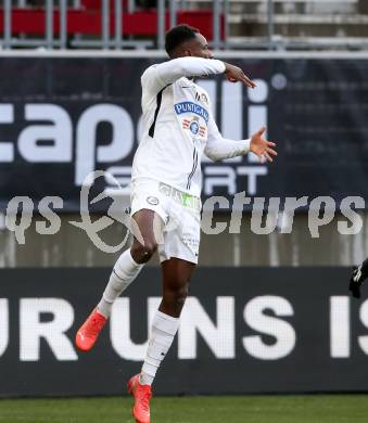 Fussball. Bundesliga. SK Austria Klagenfurt gegen  SK Puntigamer Sturm Graz. Torjubel Kelvin Kwarteng Yeboah (Graz). Klagenfurt, am 12.12.2021.
Foto: Kuess
www.qspictures.net
---
pressefotos, pressefotografie, kuess, qs, qspictures, sport, bild, bilder, bilddatenbank