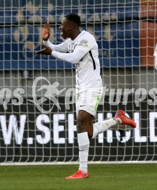 Fussball. Bundesliga. SK Austria Klagenfurt gegen  SK Puntigamer Sturm Graz. Torjubel Kelvin Kwarteng Yeboah (Graz). Klagenfurt, am 12.12.2021.
Foto: Kuess
www.qspictures.net
---
pressefotos, pressefotografie, kuess, qs, qspictures, sport, bild, bilder, bilddatenbank