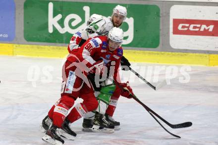 EBEL. Eishockey Bundesliga. KAC gegen	HK SZ Olimpija. Matthew Fraser,  (KAC), Miha Zajc  (Olimpija). Klagenfurt, am 17.12.2021.
Foto: Kuess
www.qspictures.net

---
pressefotos, pressefotografie, kuess, qs, qspictures, sport, bild, bilder, bilddatenbank
