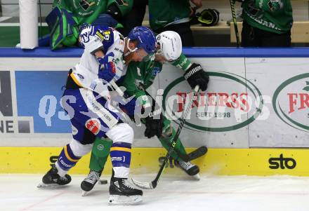 EBEL. Eishockey Bundesliga. VSV gegen HK SZ Olimpija.  Jamie Fraser, (VSV), Daniel Wade Murphy   (Olimpija). Villach, am 19.12.2021.
Foto: Kuess
www.qspictures.net
---
pressefotos, pressefotografie, kuess, qs, qspictures, sport, bild, bilder, bilddatenbank
