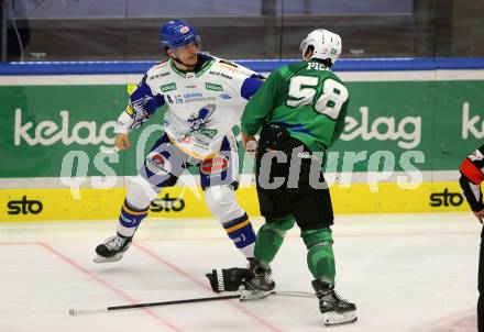 EBEL. Eishockey Bundesliga. VSV gegen HK SZ Olimpija.  Stefan Bacher,  (VSV), Sebastien Piche  (Olimpija). Villach, am 19.12.2021.
Foto: Kuess
www.qspictures.net
---
pressefotos, pressefotografie, kuess, qs, qspictures, sport, bild, bilder, bilddatenbank