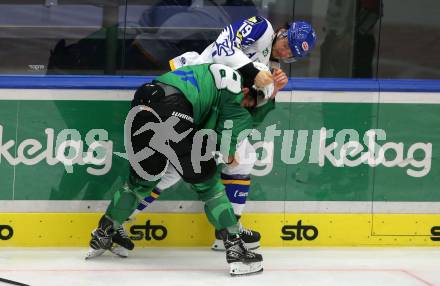 EBEL. Eishockey Bundesliga. VSV gegen HK SZ Olimpija.  Stefan Bacher,  (VSV), Sebastien Piche  (Olimpija). Villach, am 19.12.2021.
Foto: Kuess
www.qspictures.net
---
pressefotos, pressefotografie, kuess, qs, qspictures, sport, bild, bilder, bilddatenbank