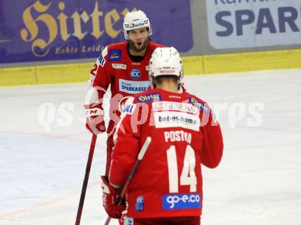 EBEL. Eishockey Bundesliga. KAC gegen	Moser Medical Graz99ers. Torjubel Ticar Rok, Postma Paul,  (KAC). Klagenfurt, am 19.12.2021.
Foto: Kuess
www.qspictures.net

---
pressefotos, pressefotografie, kuess, qs, qspictures, sport, bild, bilder, bilddatenbank
