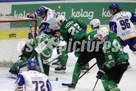 EBEL. Eishockey Bundesliga. VSV gegen HK SZ Olimpija.  Chris Collins, Anton Karlsson,  (VSV), Paavo Holsa, S Guillaume Leclerc  (Olimpija). Villach, am 19.12.2021.
Foto: Kuess
www.qspictures.net
---
pressefotos, pressefotografie, kuess, qs, qspictures, sport, bild, bilder, bilddatenbank