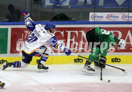 EBEL. Eishockey Bundesliga. VSV gegen HK SZ Olimpija.  Nico Brunner,  (VSV),  Blaz Tomazevic (Olimpija). Villach, am 19.12.2021.
Foto: Kuess
www.qspictures.net
---
pressefotos, pressefotografie, kuess, qs, qspictures, sport, bild, bilder, bilddatenbank