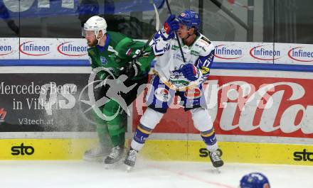 EBEL. Eishockey Bundesliga. VSV gegen HK SZ Olimpija.  Scott Kosmachuk,  (VSV), Miha Zajc  (Olimpija). Villach, am 19.12.2021.
Foto: Kuess
www.qspictures.net
---
pressefotos, pressefotografie, kuess, qs, qspictures, sport, bild, bilder, bilddatenbank
