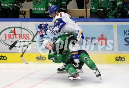 EBEL. Eishockey Bundesliga. VSV gegen HK SZ Olimpija.  Stefan Bacher,  (VSV),  Zan Jezovsek (Olimpija). Villach, am 19.12.2021.
Foto: Kuess
www.qspictures.net
---
pressefotos, pressefotografie, kuess, qs, qspictures, sport, bild, bilder, bilddatenbank