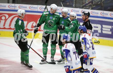 EBEL. Eishockey Bundesliga. VSV gegen HK SZ Olimpija.  Torjubel Aljosa Crnovic, Kristjan Cepon, Nik Simsic, S Guillaume Leclerc (Olimpija). Villach, am 19.12.2021.
Foto: Kuess
www.qspictures.net
---
pressefotos, pressefotografie, kuess, qs, qspictures, sport, bild, bilder, bilddatenbank