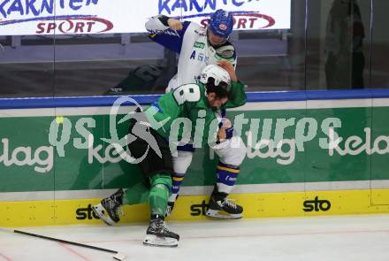EBEL. Eishockey Bundesliga. VSV gegen HK SZ Olimpija.  Stefan Bacher,  (VSV), Sebastien Piche  (Olimpija). Villach, am 19.12.2021.
Foto: Kuess
www.qspictures.net
---
pressefotos, pressefotografie, kuess, qs, qspictures, sport, bild, bilder, bilddatenbank