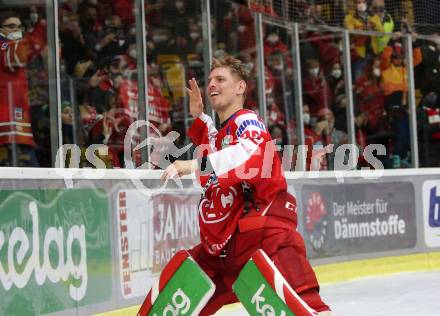 EBEL. Eishockey Bundesliga. KAC gegen	VSV. Jubel Sebastian Dahm (KAC). Klagenfurt, am 26.12.2021.
Foto: Kuess
www.qspictures.net

---
pressefotos, pressefotografie, kuess, qs, qspictures, sport, bild, bilder, bilddatenbank
