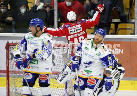 EBEL. Eishockey Bundesliga. KAC gegen	VSV. Torjubel Johannes Bischofberger (KAC). Klagenfurt, am 26.12.2021.
Foto: Kuess
www.qspictures.net

---
pressefotos, pressefotografie, kuess, qs, qspictures, sport, bild, bilder, bilddatenbank