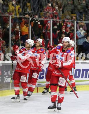 EBEL. Eishockey Bundesliga. KAC gegen	VSV. Jubel Rok Ticar, Thomas Vallant  (KAC). Klagenfurt, am 26.12.2021.
Foto: Kuess
www.qspictures.net

---
pressefotos, pressefotografie, kuess, qs, qspictures, sport, bild, bilder, bilddatenbank