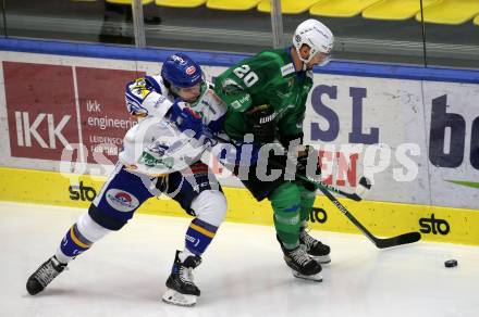 EBEL. Eishockey Bundesliga. VSV gegen HK SZ Olimpija.  Joel Broda,  (VSV),  Gregor Koblar (Olimpija). Villach, am 28.12.2021.
Foto: Kuess
www.qspictures.net
---
pressefotos, pressefotografie, kuess, qs, qspictures, sport, bild, bilder, bilddatenbank