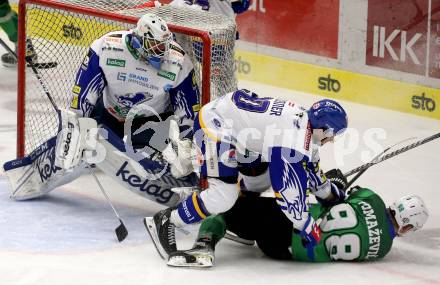 EBEL. Eishockey Bundesliga. VSV gegen HK SZ Olimpija. Nico Brunner, Andreas Bernard,  (VSV), Blaz Tomazevic   (Olimpija). Villach, am 28.12.2021.
Foto: Kuess
www.qspictures.net
---
pressefotos, pressefotografie, kuess, qs, qspictures, sport, bild, bilder, bilddatenbank