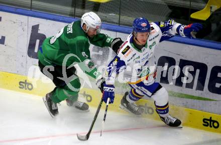 EBEL. Eishockey Bundesliga. VSV gegen HK SZ Olimpija.  Philipp Lindner,  (VSV),  Daniel Wade Murphy (Olimpija). Villach, am 28.12.2021.
Foto: Kuess
www.qspictures.net
---
pressefotos, pressefotografie, kuess, qs, qspictures, sport, bild, bilder, bilddatenbank