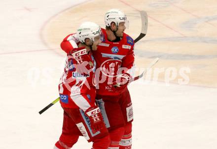 EBEL. Eishockey Bundesliga. VSV gegen KAC.  Torjubel Lukas Haudum, Paul Postma (KAC). Villach, am 4.1.2022.
Foto: Kuess
www.qspictures.net
---
pressefotos, pressefotografie, kuess, qs, qspictures, sport, bild, bilder, bilddatenbank