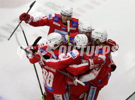 EBEL. Eishockey Bundesliga. KAC gegen	Moser Medical Graz99ers. Torjubel Manuel Ganahl, Thomas Hundertpfund, Thomas Vallant, Daniel Obersteiner, Clemens Unterweger (KAC). Klagenfurt, am 6.1.2022.
Foto: Kuess
www.qspictures.net

---
pressefotos, pressefotografie, kuess, qs, qspictures, sport, bild, bilder, bilddatenbank