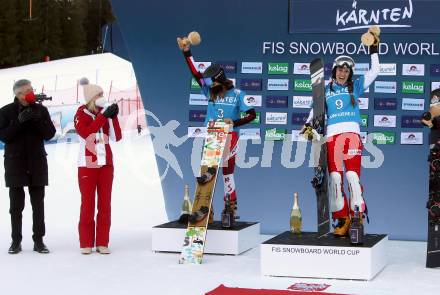 FIS Snowboard World Cup. Weltcup.  Landeshauptmann Peter Kaiser, Julia Dujmovits (AUT), Alksandra Krol (POL). Simonhoehe, am 14.1.2022. 
Foto: Kuess
www.qspictures.net
---
pressefotos, pressefotografie, kuess, qs, qspictures, sport, bild, bilder, bilddatenbank