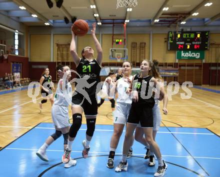Basketball Damen Superliga 2021/2022. Grunddurchgang 9. Runde.  KOS Celovec Damen gegen  Basket Flames.  Elma Muharemovic, Sara Feratovic (KOS), Lena Mersch, Lara Brunner  (Basket Flames). Klagenfurt, am 22.1.2022.
Foto: Kuess
www.qspictures.net
---
pressefotos, pressefotografie, kuess, qs, qspictures, sport, bild, bilder, bilddatenbank