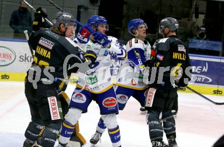 EBEL. Eishockey Bundesliga. VSV gegen HC Pustertal Woelfe. Alexander Rauchenwald, Marco Richter, (VSV),   Shane Robert Hanna, Reece Kenneth Willcox   (Pustertal). Villach, am 16.2.2022.
Foto: Kuess
www.qspictures.net
---
pressefotos, pressefotografie, kuess, qs, qspictures, sport, bild, bilder, bilddatenbank