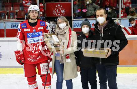 EBEL. Eishockey Bundesliga. KAC gegen	Hydro Fehervar AV 19. Spieler des Abends David Maier (KAC). Klagenfurt, am 18.2.2022.
Foto: Kuess
www.qspictures.net

---
pressefotos, pressefotografie, kuess, qs, qspictures, sport, bild, bilder, bilddatenbank
