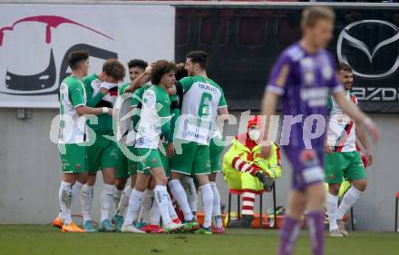 Fussball Bundesliga. Play-off. SK Austria Klagenfurt gegen Rapid Wien.  Torjubel Marco Gruell  (Rapid). Klagenfurt, am 13.3.2022.
Foto: Kuess
www.qspictures.net
---
pressefotos, pressefotografie, kuess, qs, qspictures, sport, bild, bilder, bilddatenbank