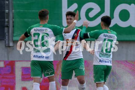 Fussball Bundesliga. Play-off. SK Austria Klagenfurt gegen Rapid Wien.  Torjubel Martin Moormann, Bernhard Zimmermann, Yusuf Demir  (Rapid). Klagenfurt, am 13.3.2022.
Foto: Kuess
www.qspictures.net
---
pressefotos, pressefotografie, kuess, qs, qspictures, sport, bild, bilder, bilddatenbank