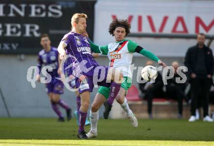 Fussball Bundesliga. Play-off. SK Austria Klagenfurt gegen Rapid Wien.  Christopher Cvetko,  (Klagenfurt), Robert Ljubicic  (Rapid). Klagenfurt, am 13.3.2022.
Foto: Kuess
www.qspictures.net
---
pressefotos, pressefotografie, kuess, qs, qspictures, sport, bild, bilder, bilddatenbank