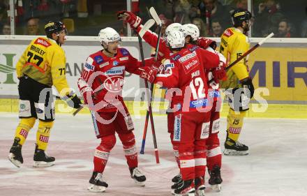 EBEL. Eishockey Bundesliga. KAC gegen	spusu Vienna Capitals. Torjubel Paul Postma, Nicholas Eric Petersen, David Maier, Matthew Fraser (KAC). Klagenfurt, am 20.3.2022.
Foto: Kuess
www.qspictures.net

---
pressefotos, pressefotografie, kuess, qs, qspictures, sport, bild, bilder, bilddatenbank