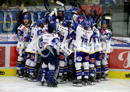 EBEL. Eishockey Bundesliga. VSV gegen Hydro Fehervar AV 19. Jubel  (VSV). Villach, am 24.3.2022.
Foto: Kuess
www.qspictures.net
---
pressefotos, pressefotografie, kuess, qs, qspictures, sport, bild, bilder, bilddatenbank
