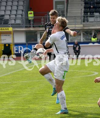 Fussball Bundesliga. Meistergruppe. WAC gegen SK Puntigamer Sturm Graz.  Dominik Baumgartner,  (WAC), Rasmus Winther Hoejlund  (Graz). Wolfsberg, am 3.4.2022.
Foto: Kuess
www.qspictures.net
---
pressefotos, pressefotografie, kuess, qs, qspictures, sport, bild, bilder, bilddatenbank