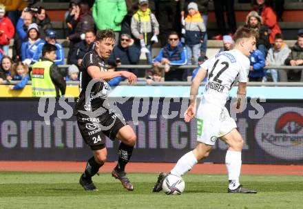Fussball Bundesliga. Meistergruppe. WAC gegen SK Puntigamer Sturm Graz.  Christopher Wernitznig,  (WAC),  David Affengruber (Graz). Wolfsberg, am 3.4.2022.
Foto: Kuess
www.qspictures.net
---
pressefotos, pressefotografie, kuess, qs, qspictures, sport, bild, bilder, bilddatenbank