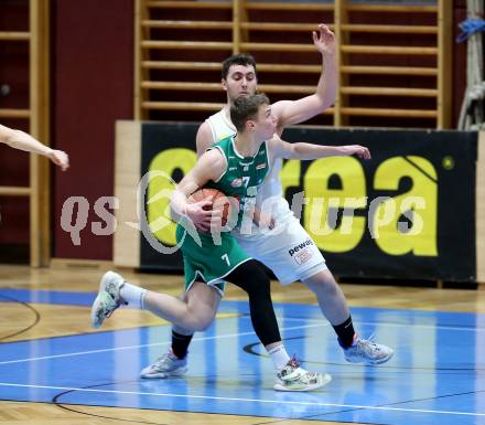 Basketball Zweite Liga 2021/2022. Playdown 1.  Woerthersee Piraten gegen Future Team Steiermark. Andreas Nuck  (Piraten), Miro Zapf   (Steiermark). Klagenfurt, am 3.4.2022. 
Foto: Kuess
www.qspictures.net

---
pressefotos, pressefotografie, kuess, qs, qspictures, sport, bild, bilder, bilddatenbank