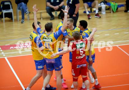 Volleyball. Austrian Volley League Men. SK Zadruga Aich/Dob gegen VCA Amstetten NOE.  Jubel (Aich),. Bleiburg, 2.4.2022.
Foto: Kuess
www.qspictures.net
---
pressefotos, pressefotografie, kuess, qs, qspictures, sport, bild, bilder, bilddatenbank
