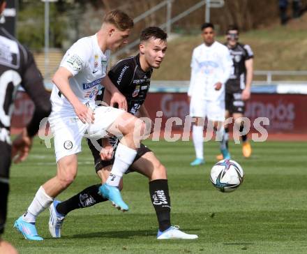 Fussball Bundesliga. Meistergruppe. WAC gegen SK Puntigamer Sturm Graz.  Amar Dedic, (WAC), Alexander Prass   (Graz). Wolfsberg, am 3.4.2022.
Foto: Kuess
www.qspictures.net
---
pressefotos, pressefotografie, kuess, qs, qspictures, sport, bild, bilder, bilddatenbank