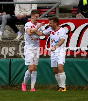 Fussball Karntner Liga. St. Jakob gegen Maria Saal. Torjubel Jon Benkovic, Manuel Kerhe (Maria Saal). St. Jakob im Rosental, am 8.4.2022.
Foto: Kuess
---
pressefotos, pressefotografie, kuess, qs, qspictures, sport, bild, bilder, bilddatenbank