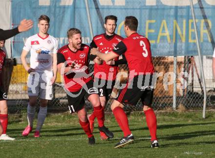 Fussball Karntner Liga. St. Jakob gegen Maria Saal. Torjubel  Jonas Warmuth, Thomas Pirker   (St. Jakob). St. Jakob im Rosental, am 8.4.2022.
Foto: Kuess
---
pressefotos, pressefotografie, kuess, qs, qspictures, sport, bild, bilder, bilddatenbank