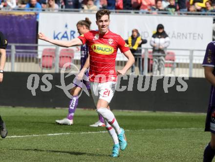 Fussball Bundesliga. SK Austria Klagenfurt gegen Red Bull Salzburg.   Torjubel Luka Sucic, (Salzburg). Klagenfurt, am 10.4.2022.
Foto: Kuess
---
pressefotos, pressefotografie, kuess, qs, qspictures, sport, bild, bilder, bilddatenbank