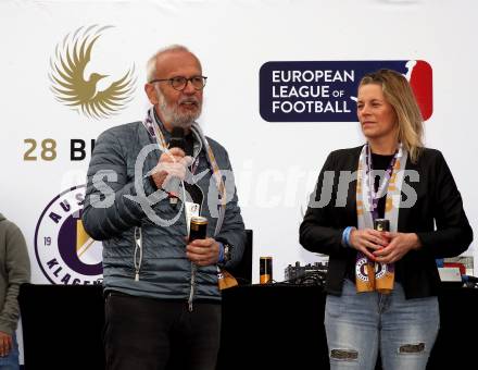 Fussball Bundesliga. SK Austria Klagenfurt gegen Red Bull Salzburg. Buehnen Party, Praesentation Hauptsponsor.  Guenter Thiel,. Klagenfurt, am 10.4.2022.
Foto: Kuess
---
pressefotos, pressefotografie, kuess, qs, qspictures, sport, bild, bilder, bilddatenbank