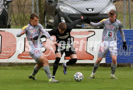 Fussball Regionalliga. WAC Amateure gegen Sturm Graz II. Nino Emanuel Hartweger  (WAC Amateure),  Christoph Lang (Sturm Graz). St. Andrae, am 9.4.2022.
Foto: Kuess
---
pressefotos, pressefotografie, kuess, qs, qspictures, sport, bild, bilder, bilddatenbank