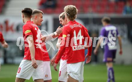 Fussball Bundesliga. SK Austria Klagenfurt gegen Red Bull Salzburg.   Torjubel  (Salzburg). Klagenfurt, am 10.4.2022.
Foto: Kuess
---
pressefotos, pressefotografie, kuess, qs, qspictures, sport, bild, bilder, bilddatenbank