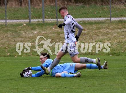 Fussball Regionalliga. WAC Amateure gegen Sturm Graz II. Daniel Goriupp  (WAC Amateure), Luka Maric  (Sturm Graz). St. Andrae, am 9.4.2022.
Foto: Kuess
---
pressefotos, pressefotografie, kuess, qs, qspictures, sport, bild, bilder, bilddatenbank