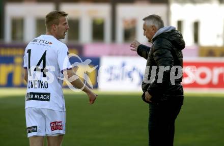 Fussball Bundesliga. Meistergruppe. WAC gegen Austria Klagenfurt. Christopher CVetko, Trainer Peter Pacult (Klagenfurt). Wolfsberg, am 17.4.2022.
Foto: Kuess
www.qspictures.net
---
pressefotos, pressefotografie, kuess, qs, qspictures, sport, bild, bilder, bilddatenbank