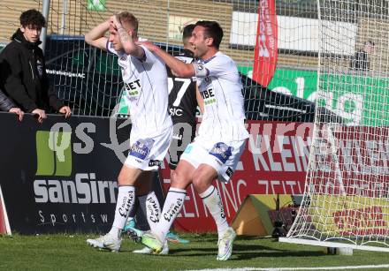 Fussball Bundesliga. Meistergruppe. WAC gegen Austria Klagenfurt. Torjubel Florian Jaritz, Markus Pink  (Klagenfurt). Wolfsberg, am 17.4.2022.
Foto: Kuess
www.qspictures.net
---
pressefotos, pressefotografie, kuess, qs, qspictures, sport, bild, bilder, bilddatenbank