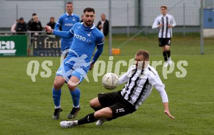 Fussball Kaerntner Liga. Bleiburg gegen SAK.  Patrick Paul Oswaldi (Bleiburg),   Daniel Camber (SAK). Bleiburg, 16.4.2022.
Foto: Kuess
---
pressefotos, pressefotografie, kuess, qs, qspictures, sport, bild, bilder, bilddatenbank